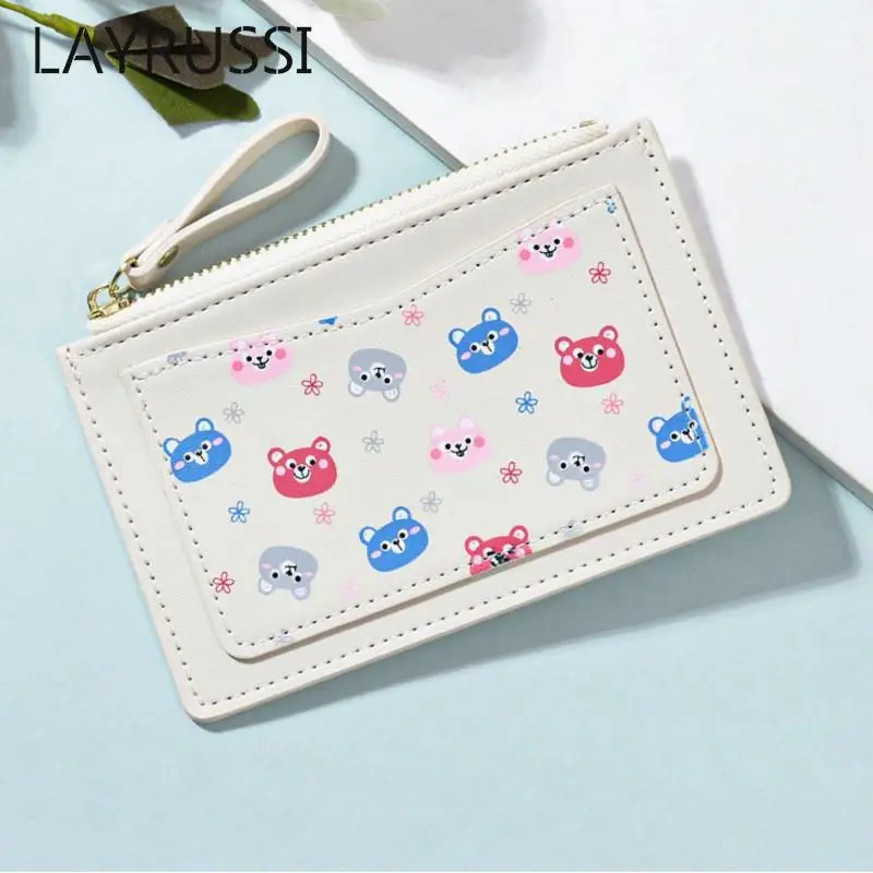 Милый кошелек LAYRUSSI на молнии с медведем женский кожаный держатель для карт