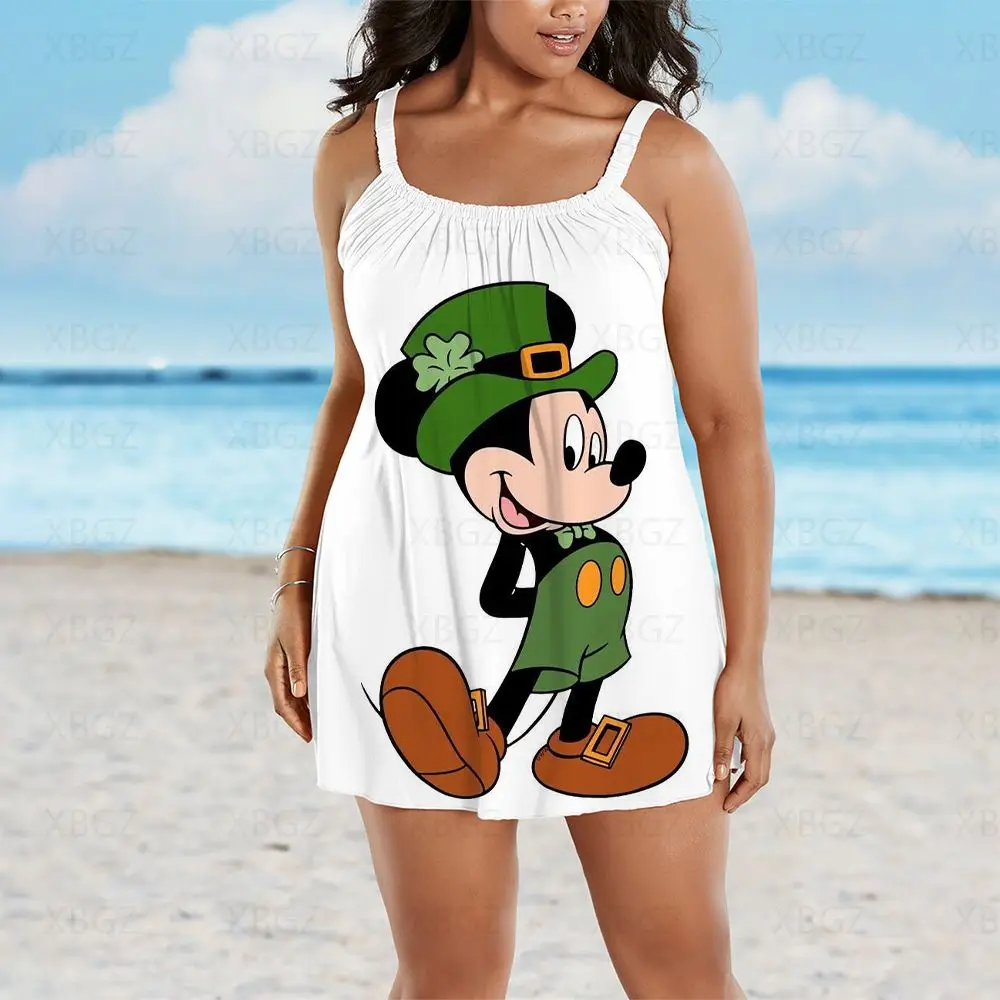 Cartoon Women's Dresses Free Shipping Plus Size Summer Outfits Disney Loose Woman 2022 Mickey Sleeveless Sling Sexy Print Boho