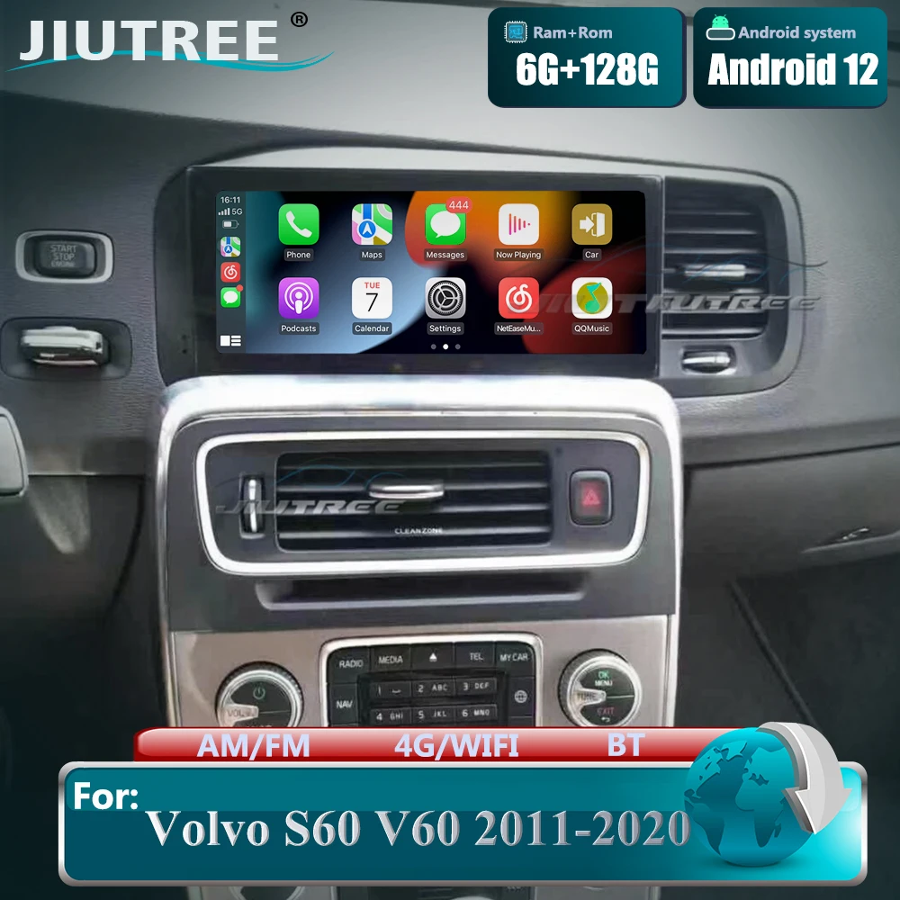 

8,8 дюймов 8 ядер 64 ГБ Android 12 для Volvo S60 V60 2011-2020 автомобильный радиоплеер навигация Carplay GPS WIFI 4G