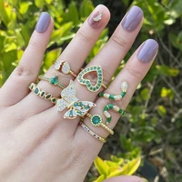 fashion copper green zircon heart animal snake butterfly open rings for women metal girl gift ring jewelry