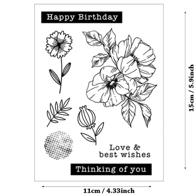 Happy Birthday Flowers Stamps Rubber Transparent Silicone Seal For DIY Scrapbook Journal Photo Album Decoration Crafts Stencils