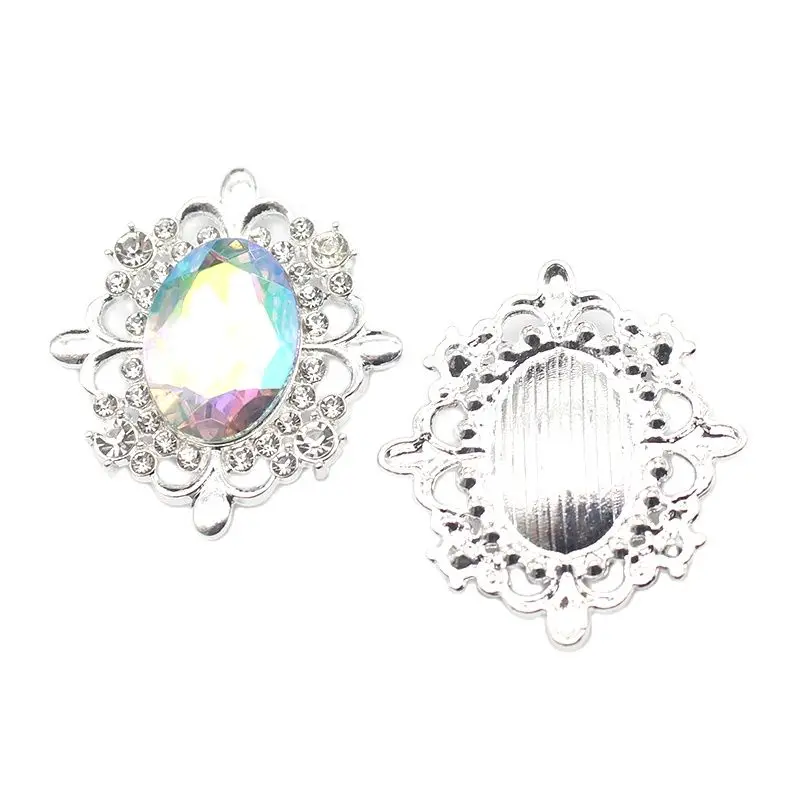 

10 Pieces/Batch 30 * 33MM Shiny Oval Acrylic Alloy Rhinestone Flat Bottom Button DIY Handmade Clothing Decoration Accessories