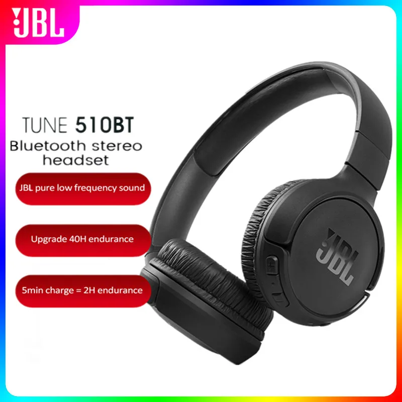 Original JBL TUNE 510BT Headphones Bluetooth Earphones JBL Headset Bass Sound Active Noise Cancellation Wireless Headphones