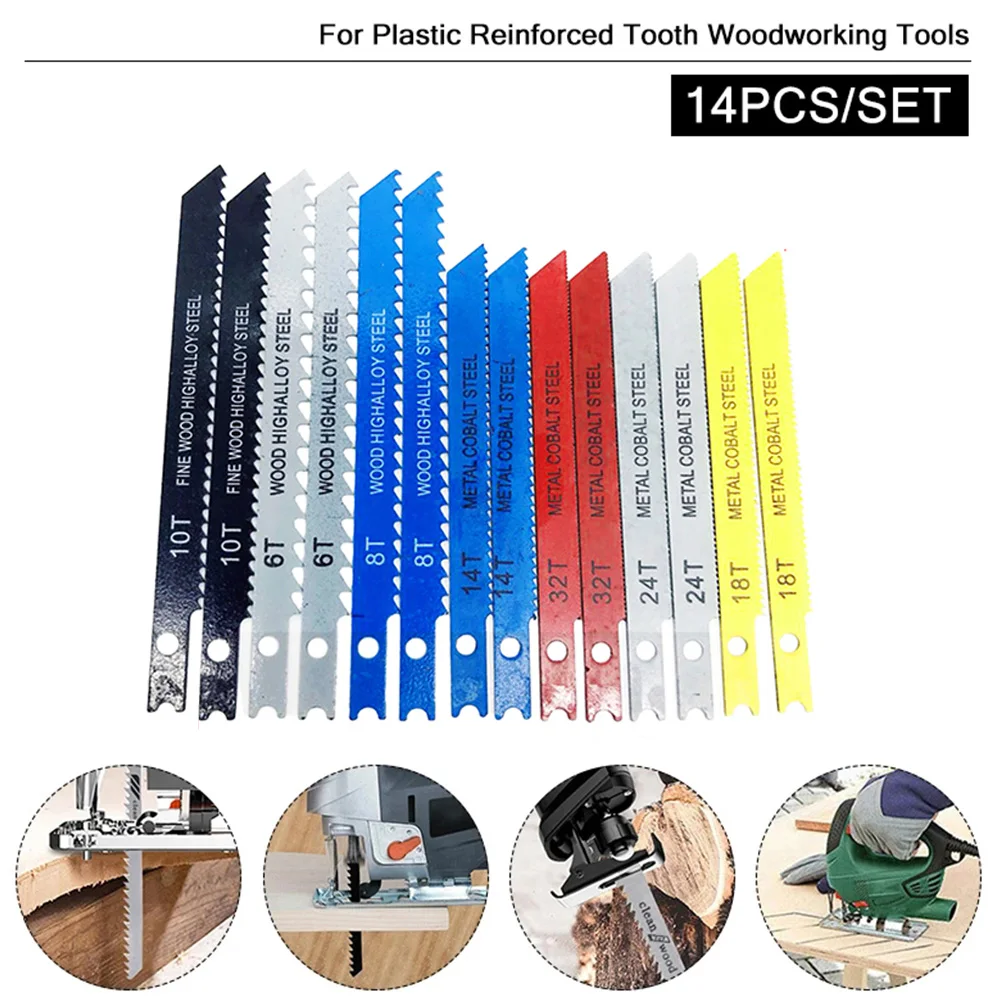 

14Pcs Reciprocating saw Blade U Shank Jig Saw Blade Set 6mm Shank Assorted Metal Steel Cutting Saw Plastic Wood Cutting Tool