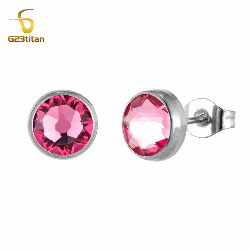 Розовый круглый циркон ушные гвозди женские серьги модные украшения титановые