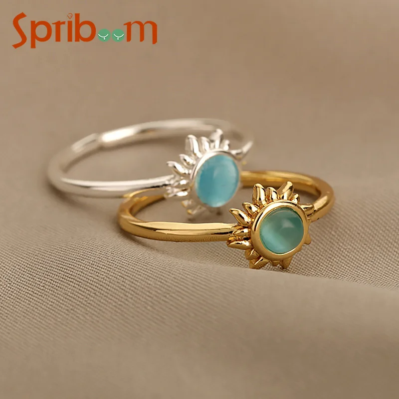 

New Sun Opal Ring for Women Open Adjustable Moon Rings Design Aesthetic Jewelry Accessories Luxury Couple Gifts