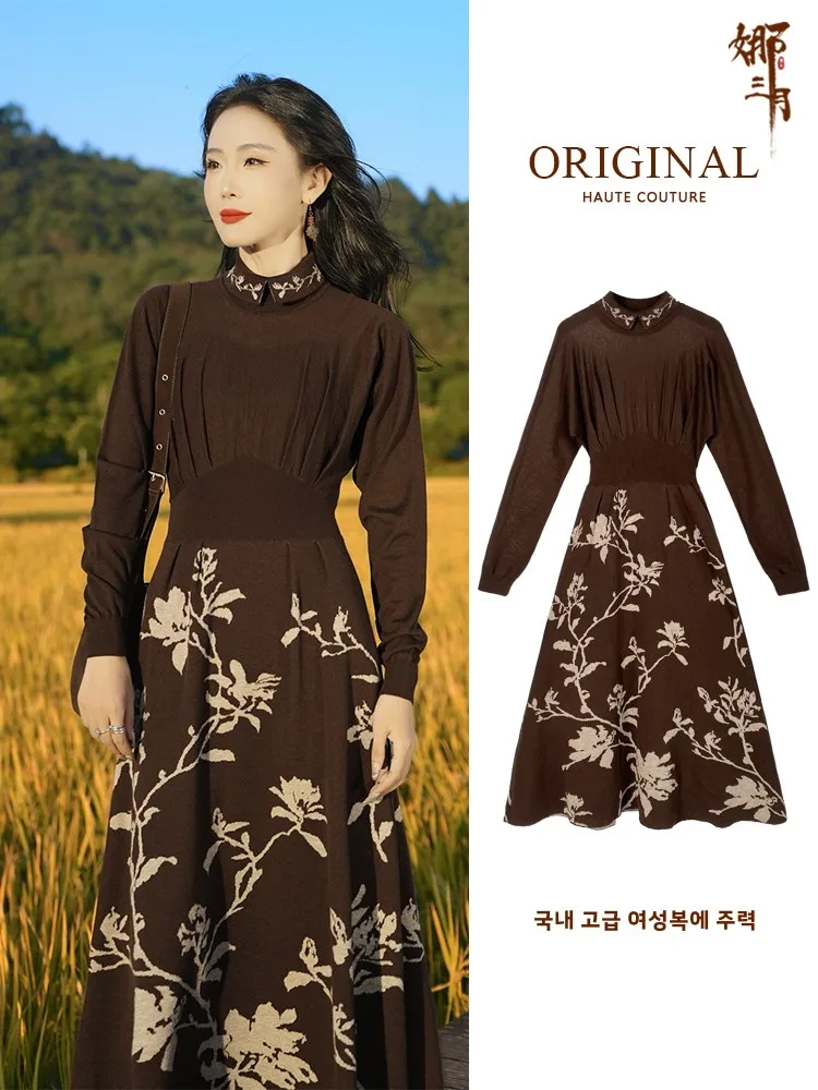 Стильное драгоценное весенне-осеннее модное шерстяное платье в стиле ретро