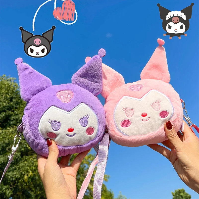 

Sanrios Kuromi Аниме Мультфильм Плюшевая Кукла наплечная сумка-мессенджер мини кошелек для монет сумка для хранения наушников подарок для девушки на день рождения