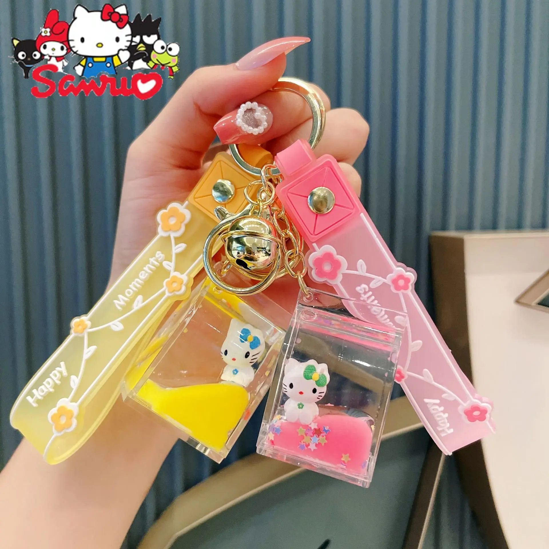 

Cartoon Stereoscopic Sanrio Hello Kitty Acrylic Floating Milk Carton Into Oil Kt Cat Fashion Women's Bag Pendant Key Buckle Gift