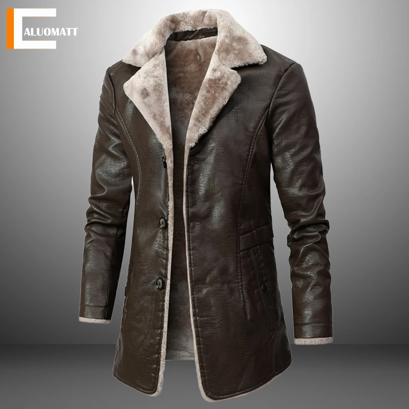Мужская брендовая Толстая флисовая кожаная куртка мужские винтажные пальто