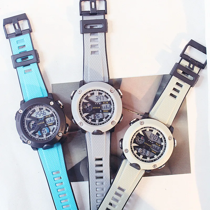 Waterproof electronic watch dual display multifunctional running chronograph enlarge