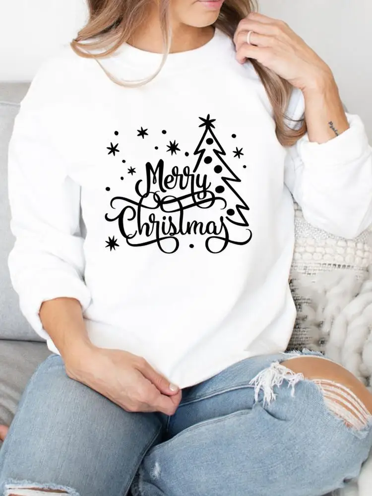 

Star Tree Lovely Letter Fashion Print Merry Christmas Pullovers For Women Happy New Year Female Clothing Graphic Sweatshirts