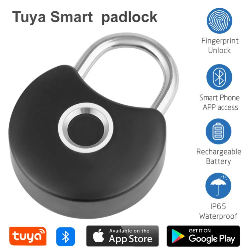 

Tuya Smart Home Fingerprint Lock Bluetooth Safe Padlock Door Lock Keyless USB Rechargeable Quick Unlock Zinc Alloy Locks
