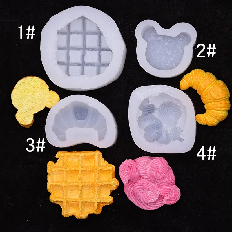 

Simulation Waffle Croissant Bear Toast Bread Snack Cake Cream Roll Decorative Silicone Scented Candle Mold