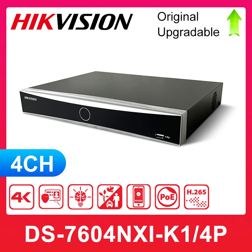 

Original Hikvision DS-7604NXI-K1/4P 4-CH POE Ports 4K H.265+ 1SATA AcuSense NVR Network Video Recorder Facial Recognition