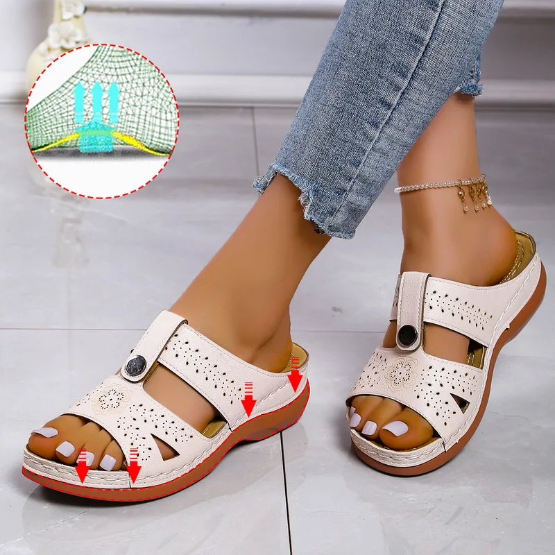 Шлепанцы женские в этническом стиле пляжные сандалии на плоской платформе с