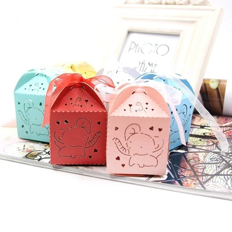 50pcs Elephant Gifts Box Laser Cut Paperboard Packaging Baby Shower Boy Girl Wedding Bitrhday Party Candy Supplies - купить по