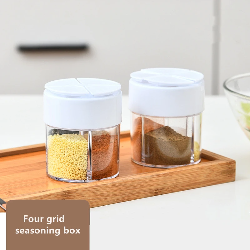 

Four Grid Seasoning Jars Plastic Storage Container Pepper Bottles Salt Shakers Holder Kitchen Organizer And Storage Container