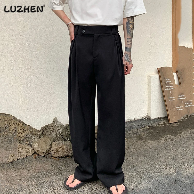 

LUZHEN 2023 Fashion Handsome Elegant Men Casual Trousers Wide Leg Straight Tube Solid Color Niche Design Male Suit Pants 60ba43