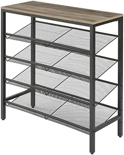 

, 5-Tier Shoe Storage Organizer, with 4 Metal Mesh Shelves for 16-20 Pairs, Plant Stand, Bookshelf, Large Surface for Bags, for