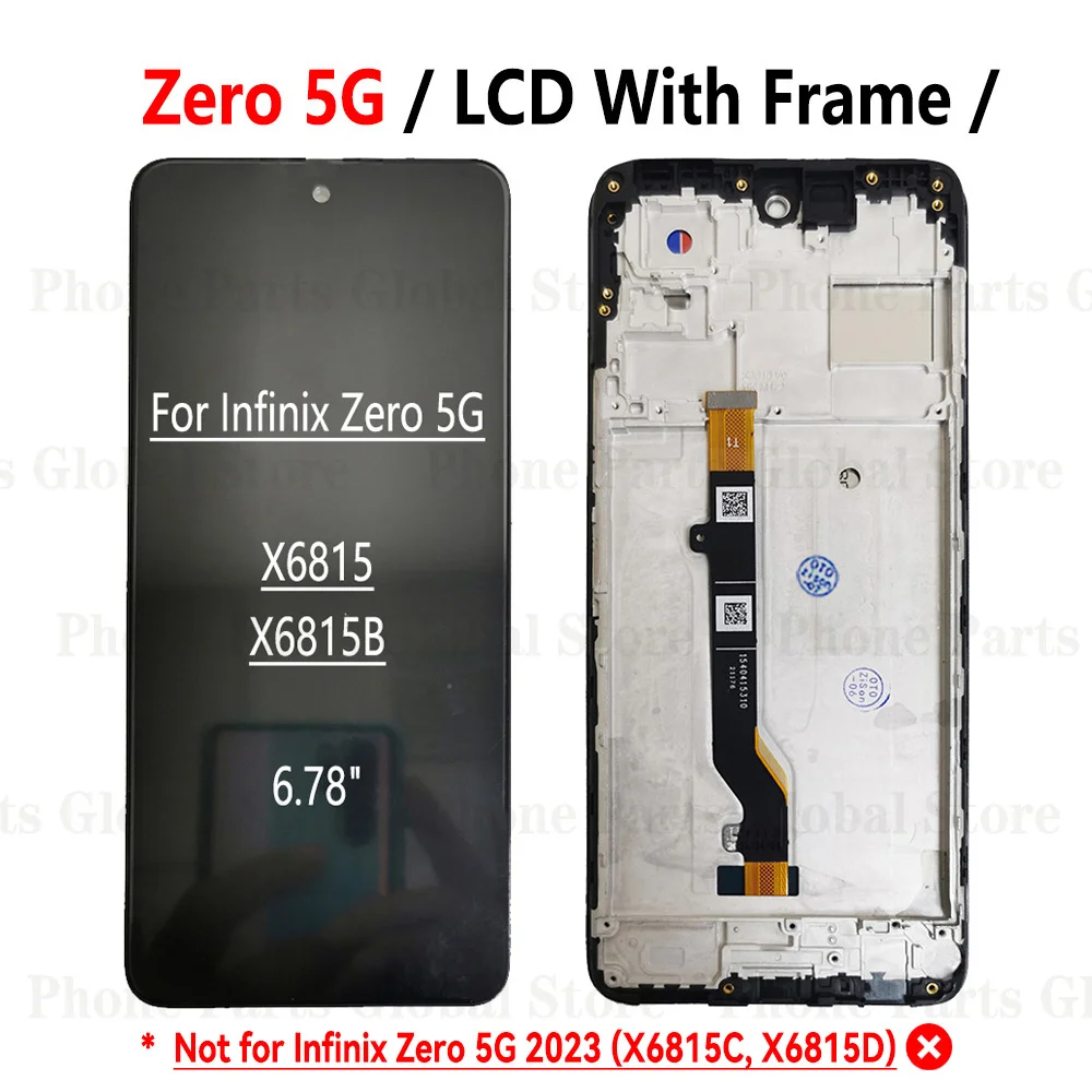 Фото 6,78-дюймовый ЖК-дисплей для Infinix Zero 5G с рамкой, сенсорный экран в сборе X6815 X6815B, запчасти для экрана Zero 5G №5