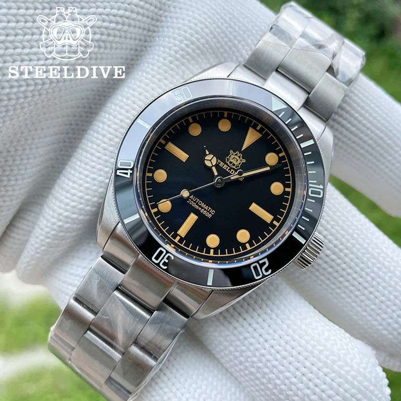 

Роскошные часы для дайвинга STEELDIVE с керамической рамкой, Водонепроницаемость 200 м, Япония NH35, Супер Светящиеся автоматические механические ...