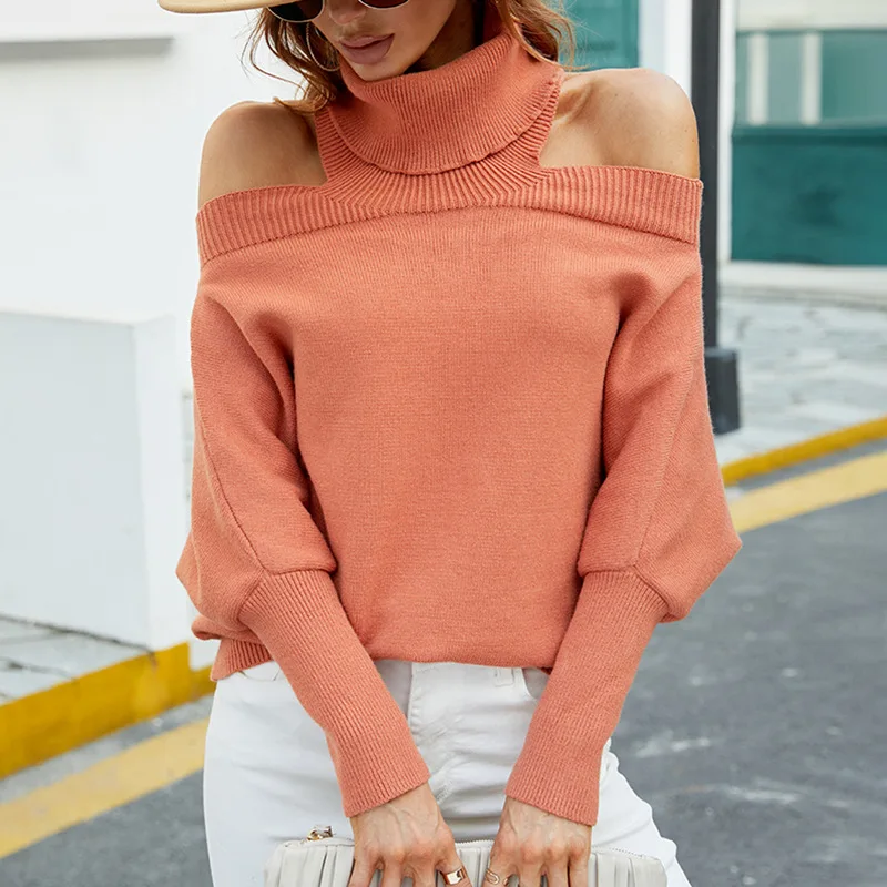 

Fashion Women Pullover Sweater Causal Halter Neck Girl Round Neck Knitted Wear Sexy Off Shoulder Streetwear Spring Autumn Winter