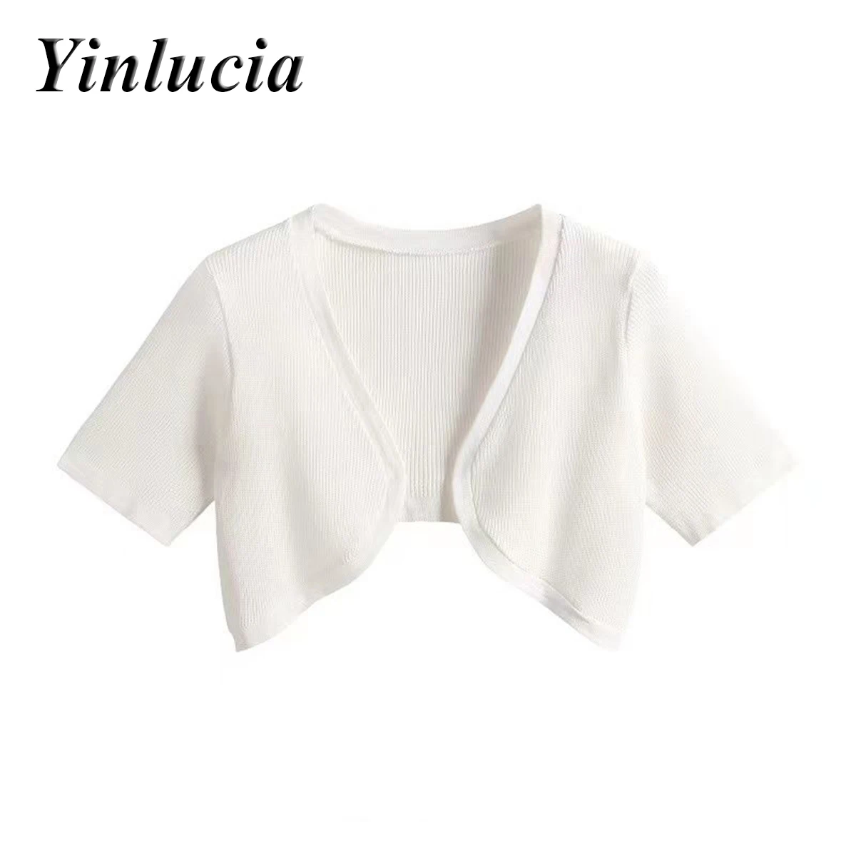 

Женская короткая блузка из ледяного шелка, однотонная короткая тонкая блузка с маленькой шалью, новый летний кардиган, корейские рубашки