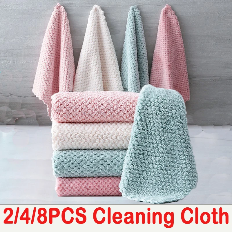 

2/4/8pcs Soft Microfiber Kitchen Towels Absorbent Dish Cloth Anti-grease Wipping Rags Non-stick Oil Household Cleaning Towel