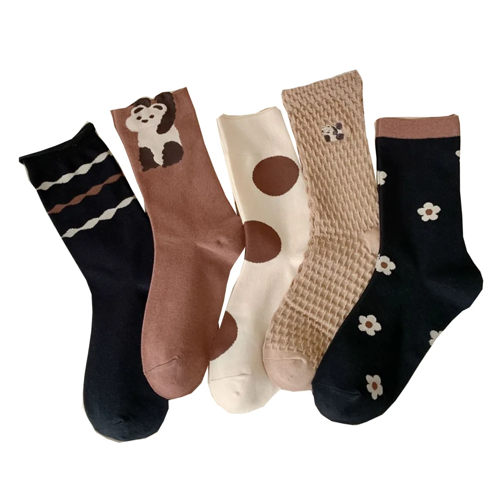 

3/5 Pair Embroidery Animal Cotton Socks Women Cute Cartoon Bear Big Dot Kawaii Print Socks Vintage Harajuku Fashion Long Sokken
