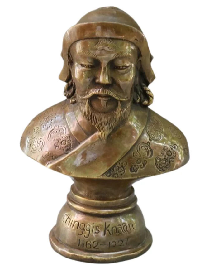 

old antique bronze excellent carved unique Genghis Khan Bust Statues