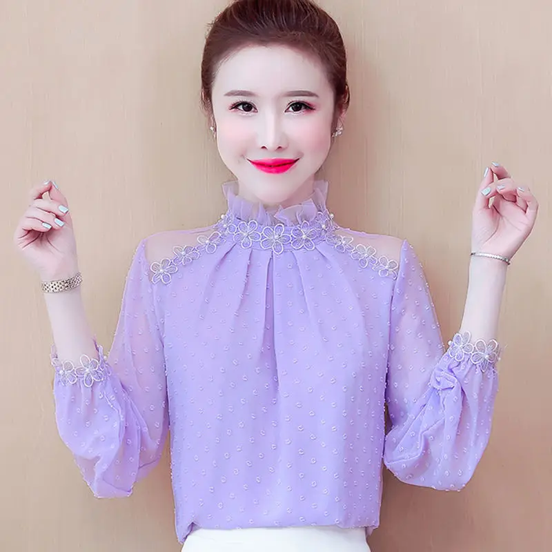 

Blouse female long -sleeved lace shirt female junior autumn 2022new solid fairy shirt loose and versatile foreign blouse shirt