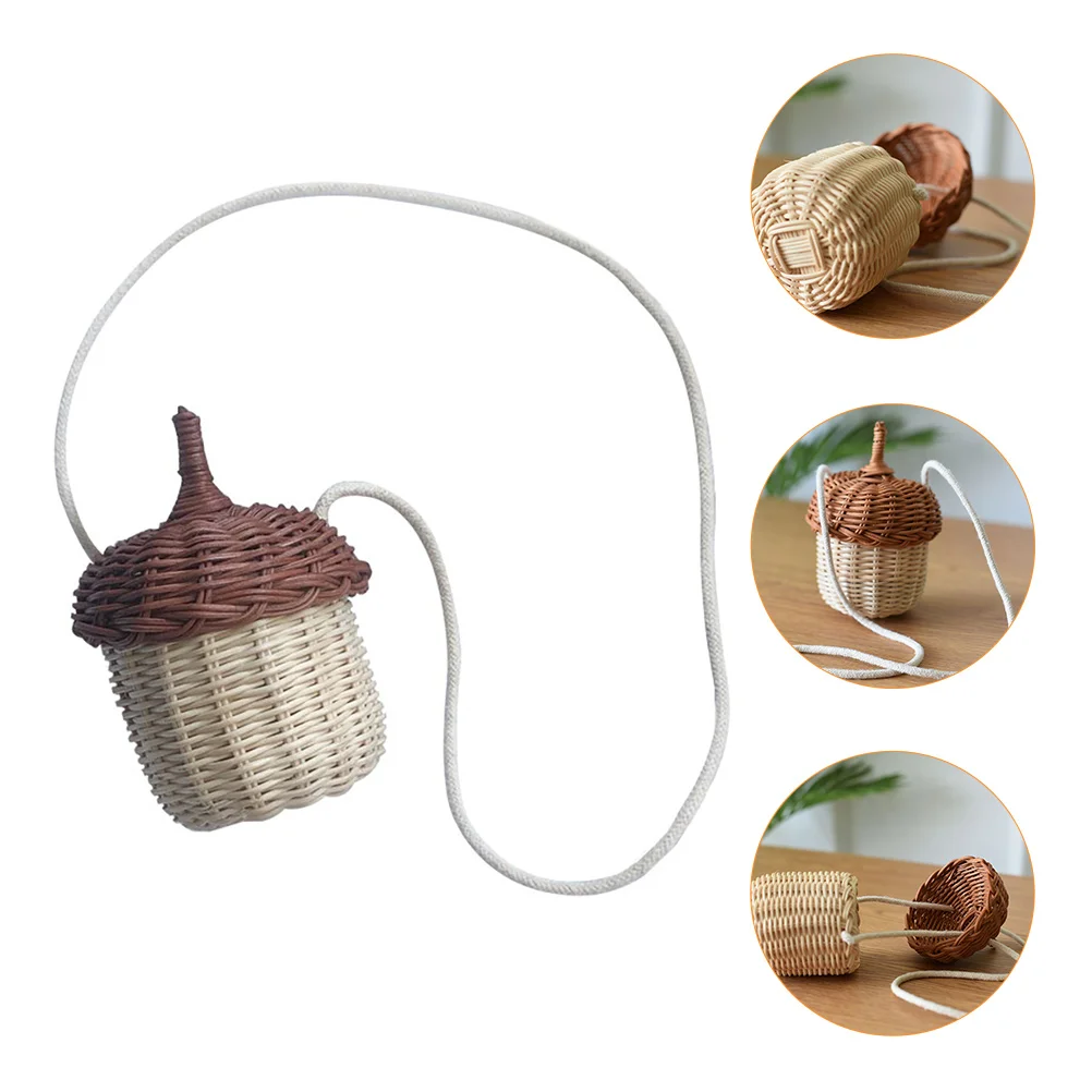 

Rattan Basket Shoulder Straw Crossbody Woven Mini Purse Kids Handbagwicker Summercross Body Storage Women Tote Acorn Handbags