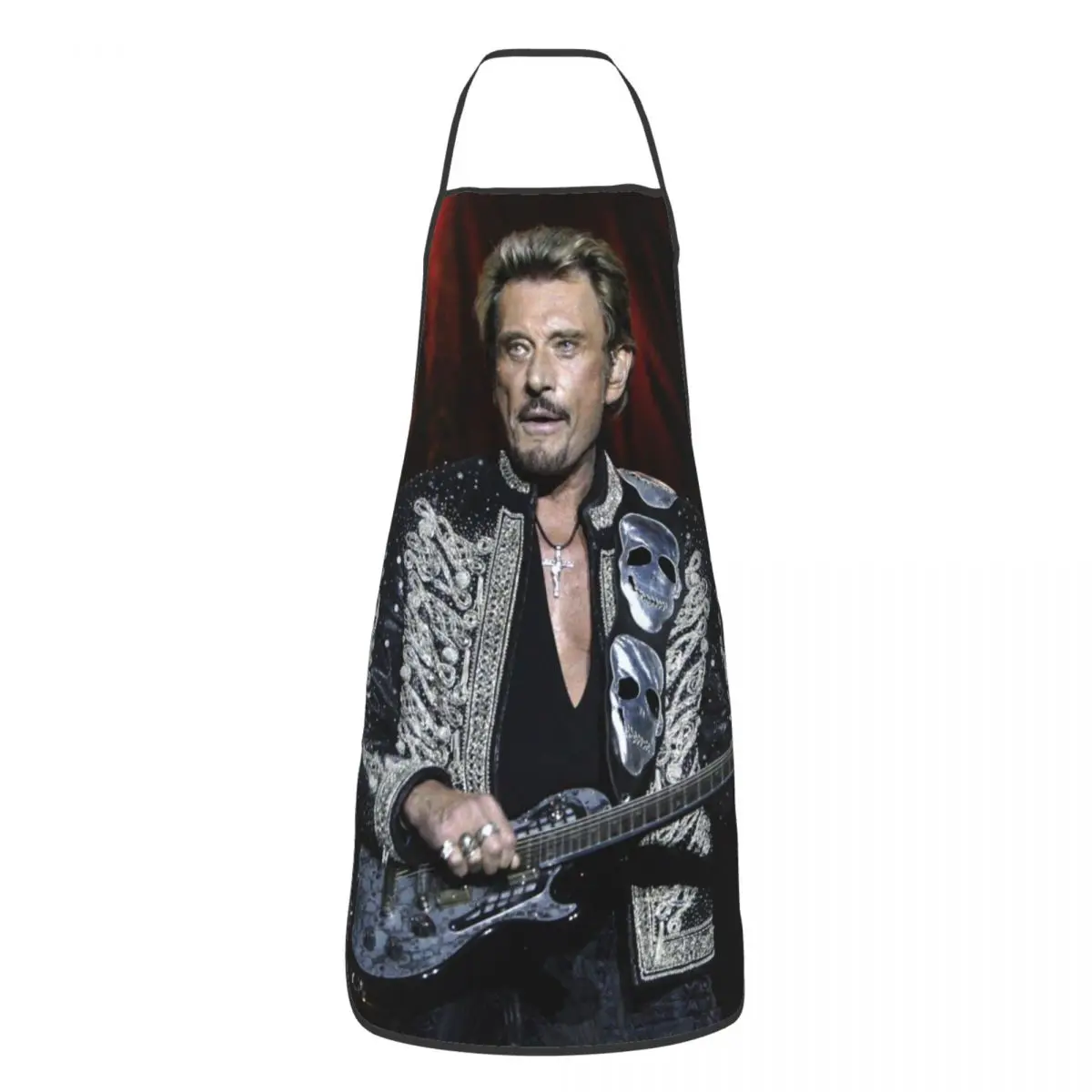 

Custom Bib Johnny Hallyday Apron for Men Women Unisex Adult Chef Kitchen Cooking French Rock Singer Tablier Cuisine Painting