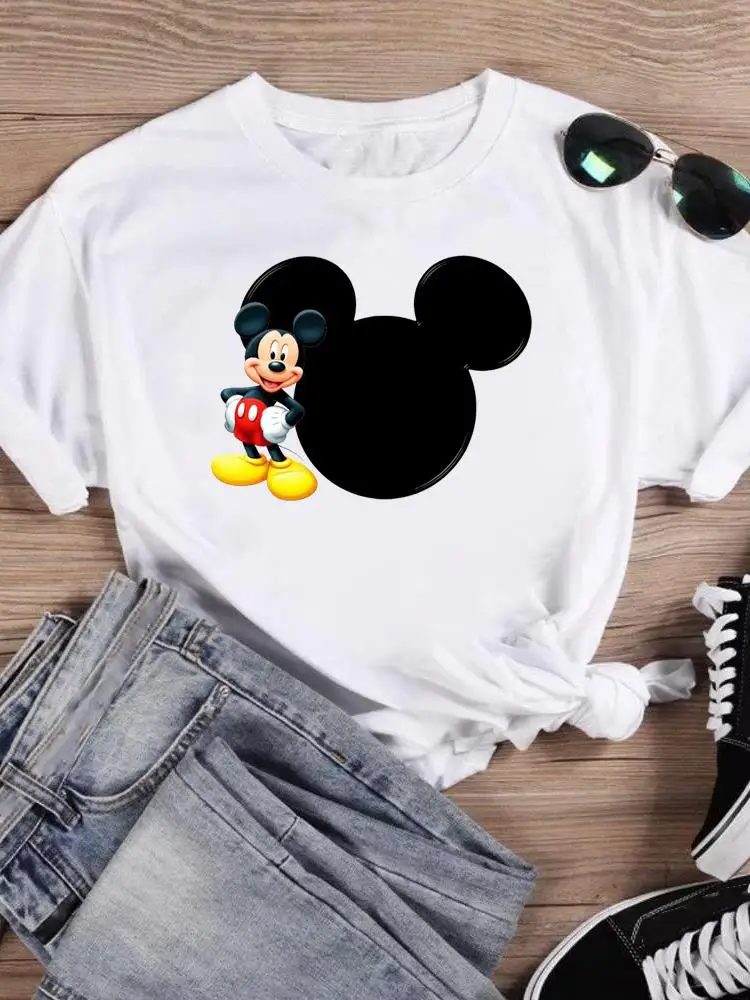 

Disney Women Cartoon Print Fashion Clothing Ear Style Trend Cute Mickey Mouse Tee Shirt Casual Graphic Short Sleeve T-shirts