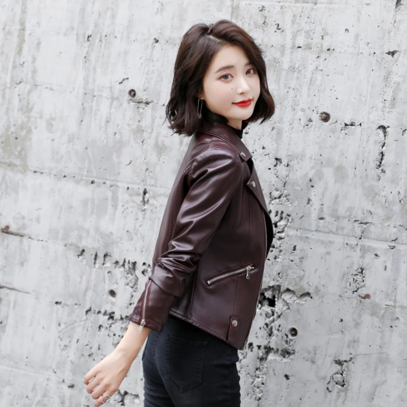 

Spring Women's And Autumn New Fashion PU Leather Short Casual Small Jacket Top Large Size 5XL