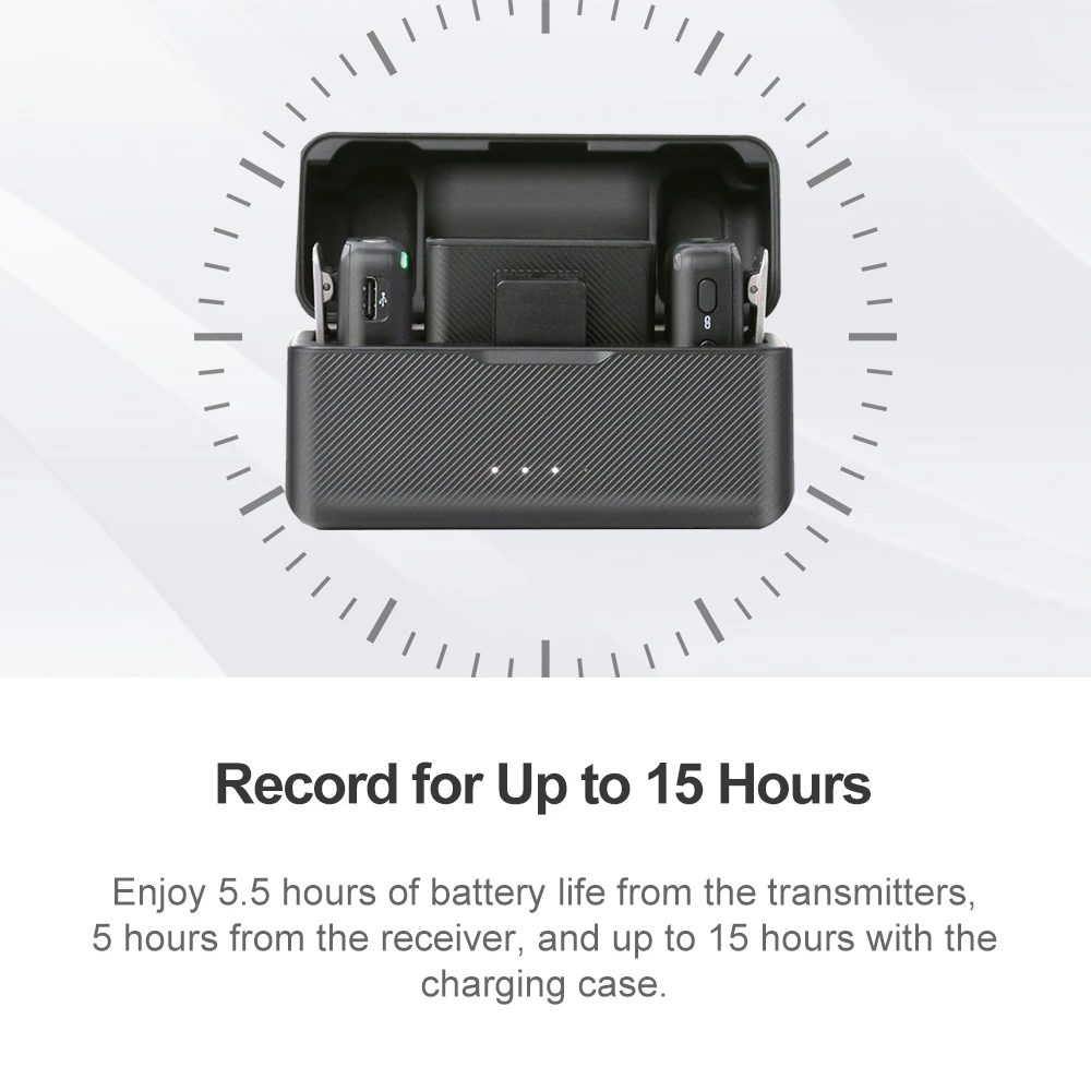 DJI Mic Wireless Microphone Lavalier Transmitter Receiver 250m Transmission range Dual-Channel Recording up to 15 Hours Use Time