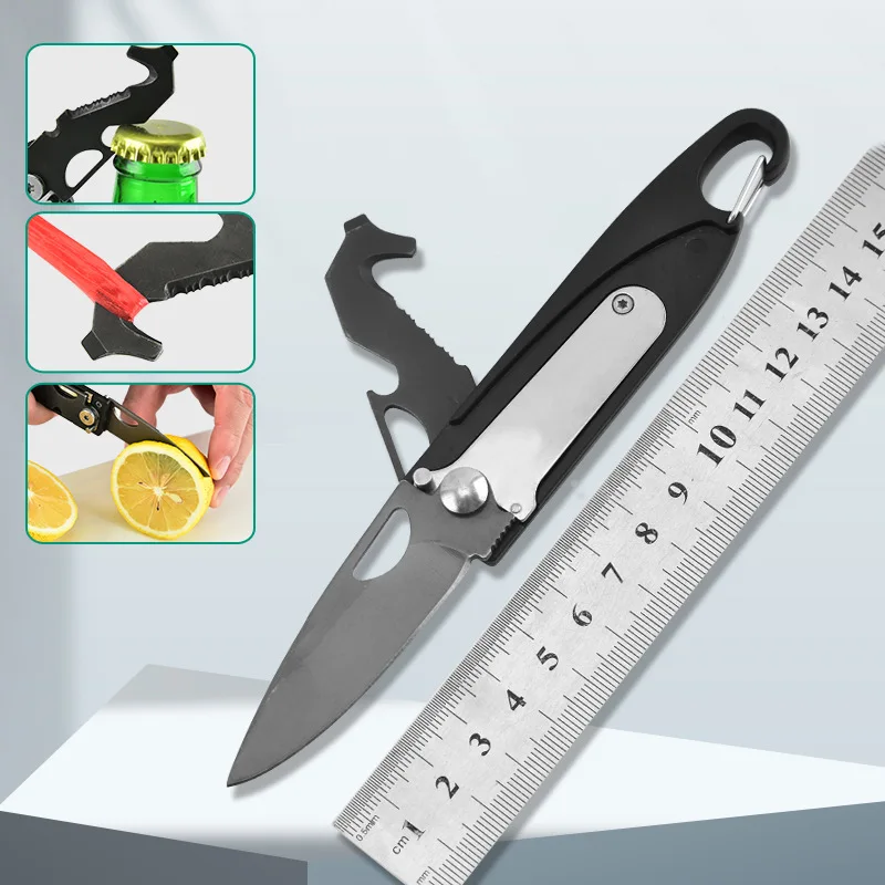 

Stainless Steel Outdoor Folding Multifunction Defensive EDC Small Knife Mini Fruit Knife Bottle Opener Tableware Camping Tool