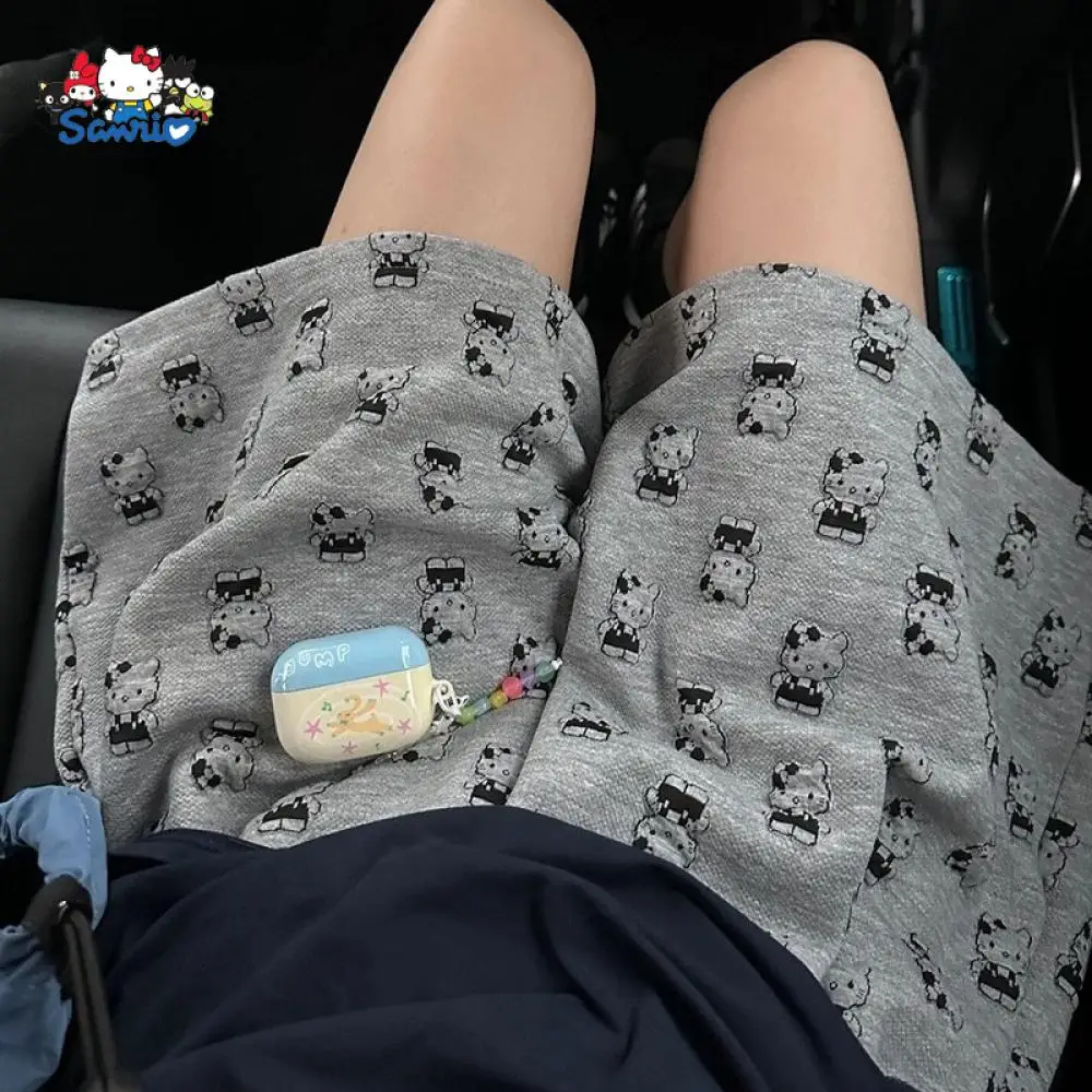 

Sanrios Hello Kitty Printing Shorts Cotton Loose Fitting Breathable Straight Leg Pants Cute Giris Outdoors Sports Casual Pants