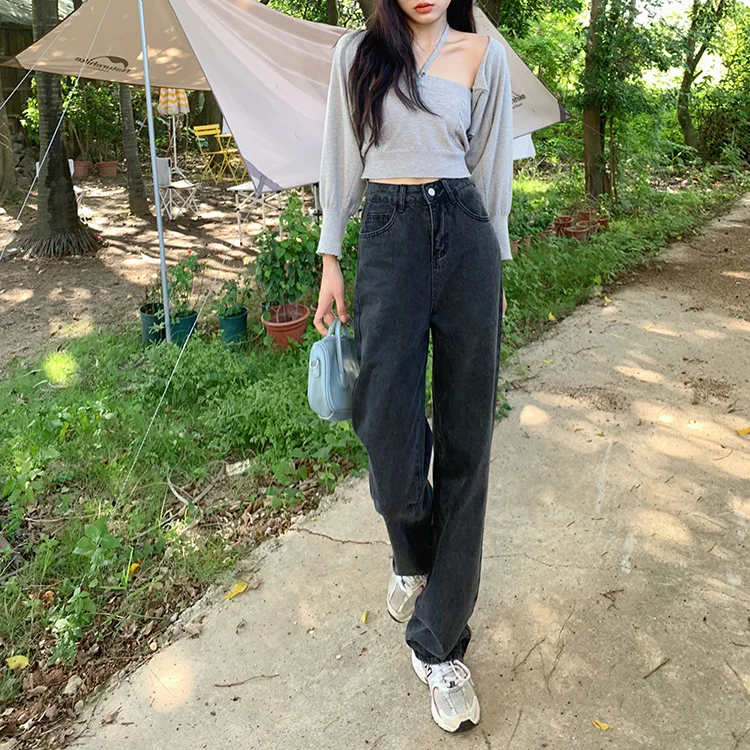 

N0395 New hot style high-waisted thin daddy pants thin wide-leg pants jeans