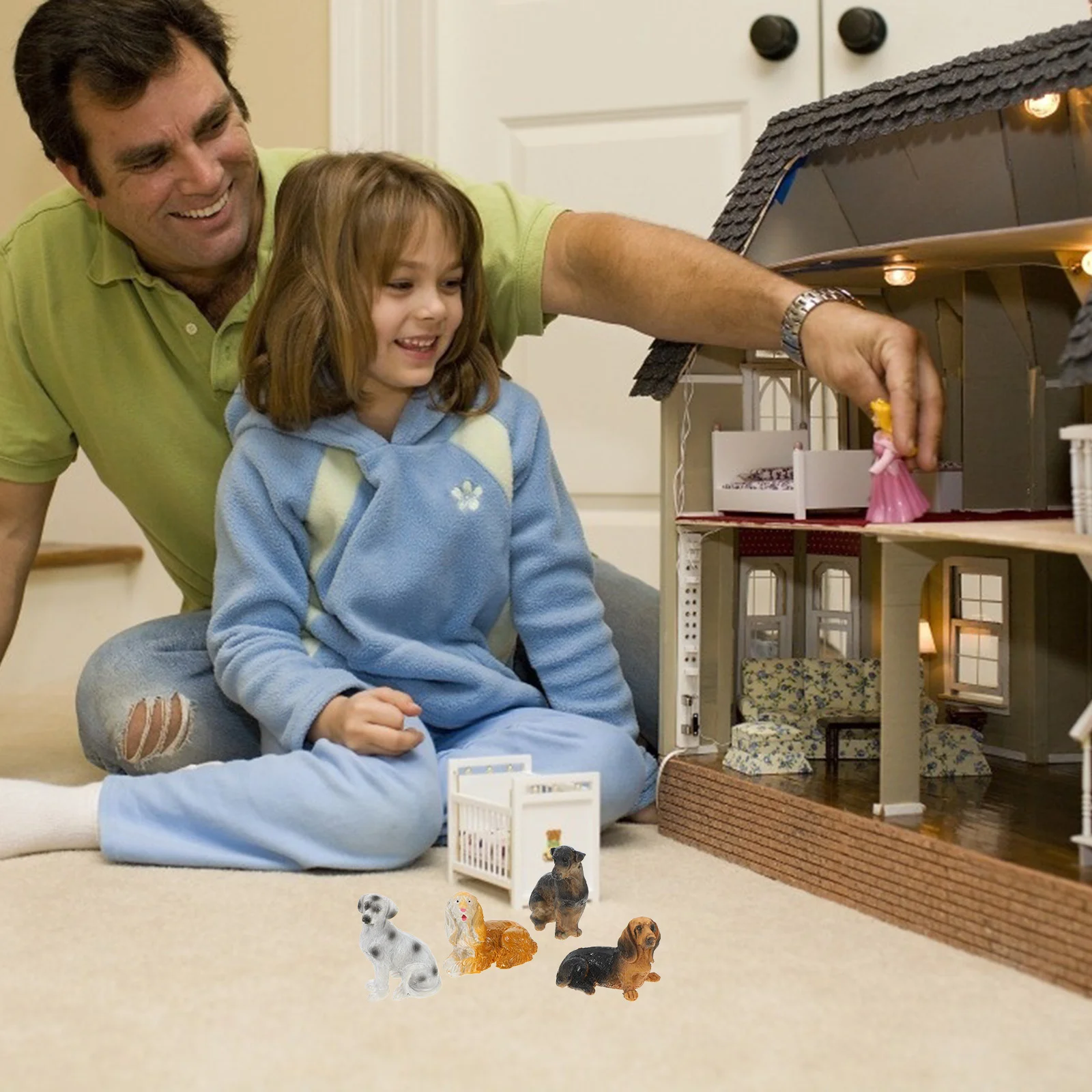 4 шт. игрушки кукольный домик мини модель животного миниатюрные четыре собаки и