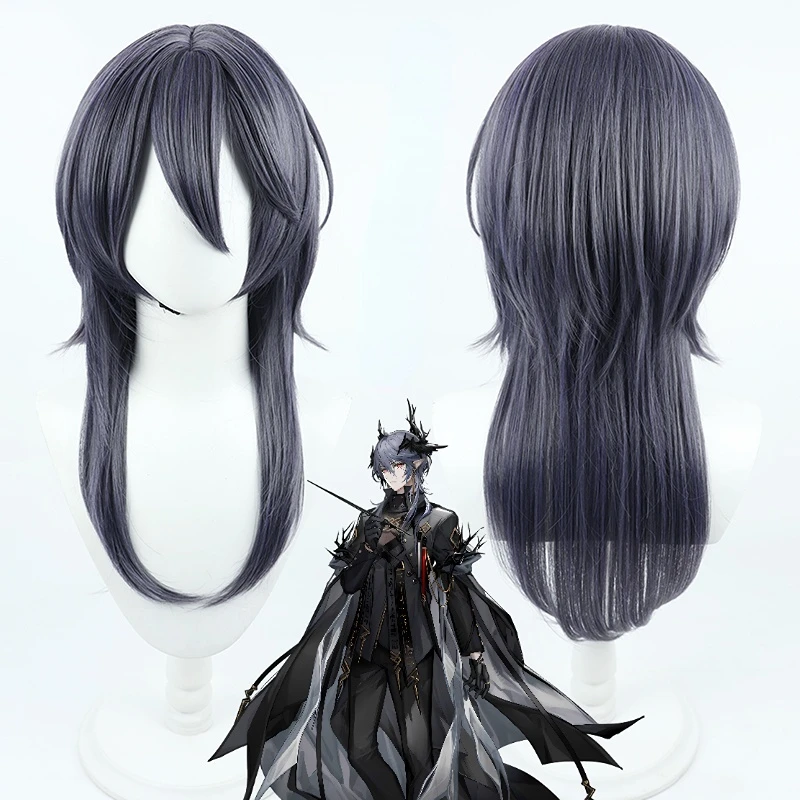 

Game Arknights Logos Cosplay Wig Long Black Purple Party Role Play Hair Synthetic Heat Resistant Wigs+Wig Cap