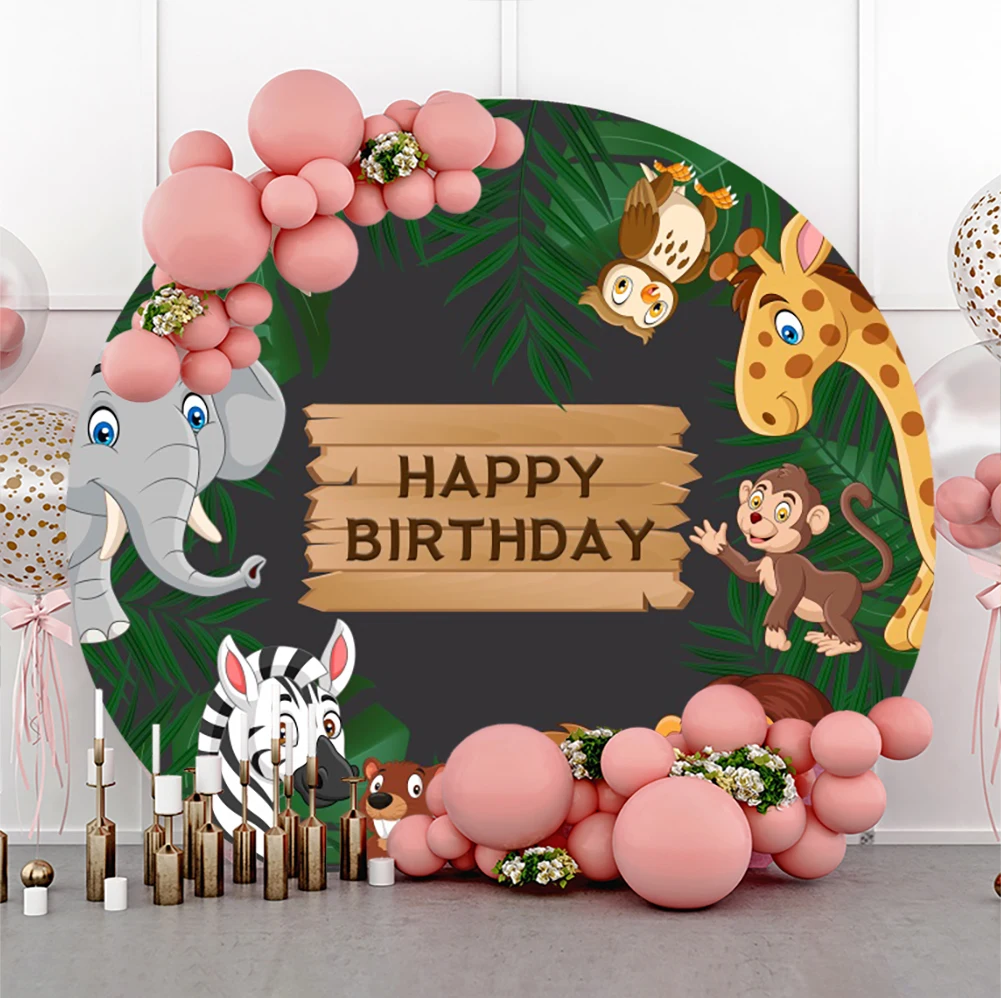 

Custom Name Round Photophone Backdrops Green Safari Themed Birthday Banner Photo Background Children Baby Shower Party Decor