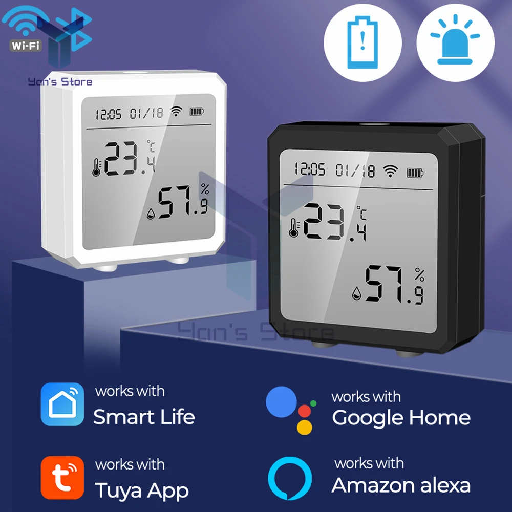 

Умный Wi-Fi датчик температуры и влажности, комнатный гигрометр, термометр с ЖК-дисплеем, поддержка Alexa Google Assistant