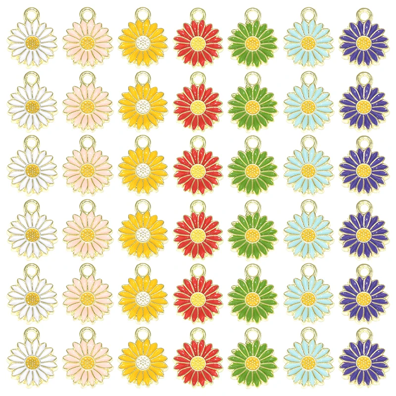 

10pcs Golden Plated Enamel Sunflower Charms Alloy Daisy Flower Dangle Pendants For DIY Necklace Bracelet Earrings Jewelry Making