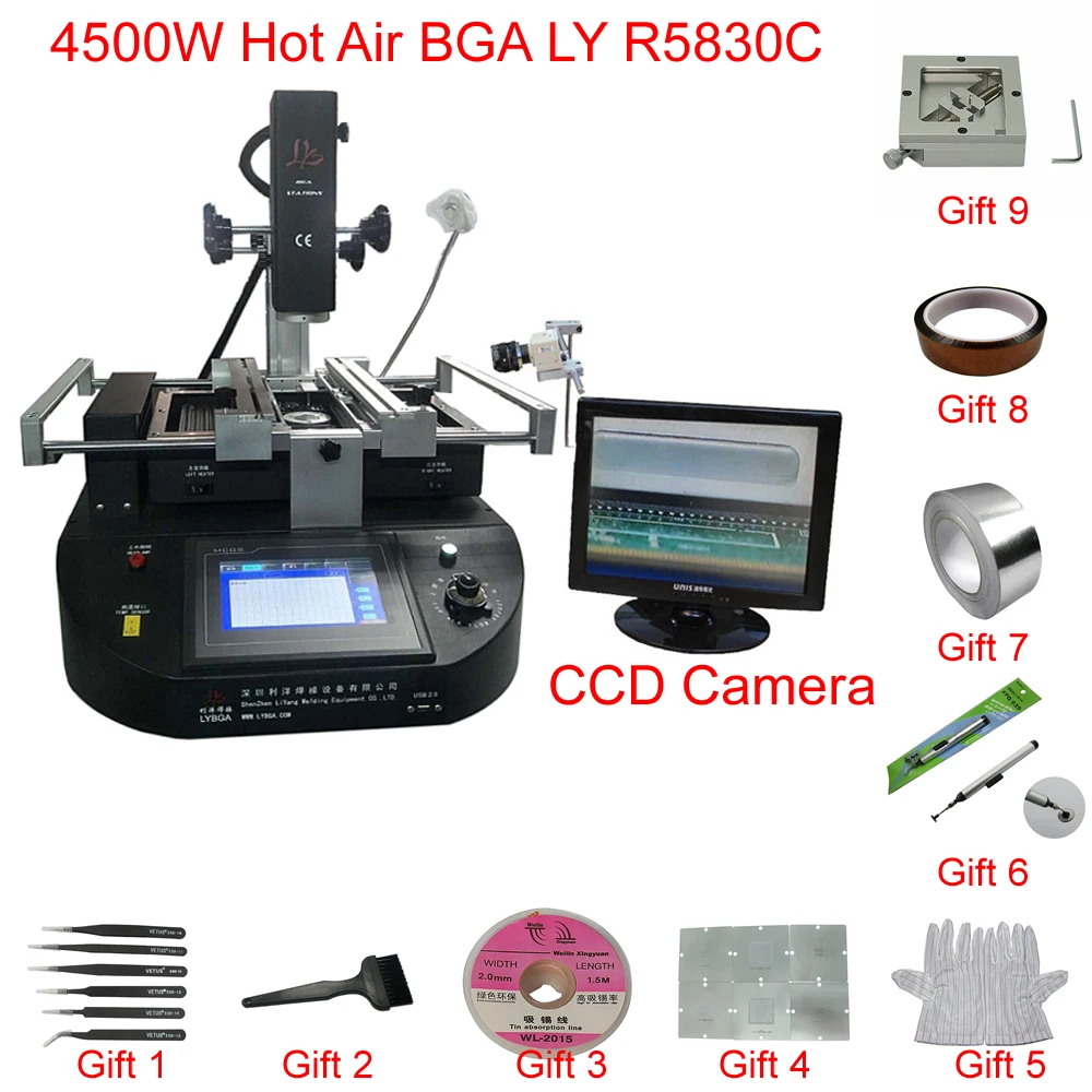 

4500W 5830C BGA Rework Station Hot Air soldering machine with Touch Screen for Laptop Motherboard Game Board PS3 PS4 Chip Repair