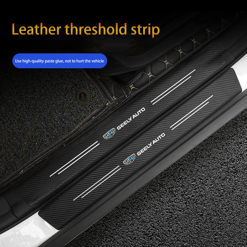 

4pcs Car Door Sill Protector Stickers For Geely Atlas Coolray Boyue NL3 Emgrand X7 EX7 SUV GT GC9 Leather Carbon Fiber Decor