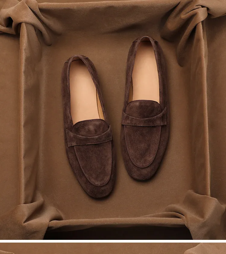 Фото Женские туфли SHOEBOX в британском ретро-стиле, матовые, на плоской подошве, модные замшевые лоферы, повседневные женские туфли без застежек с круглым носком. №4
