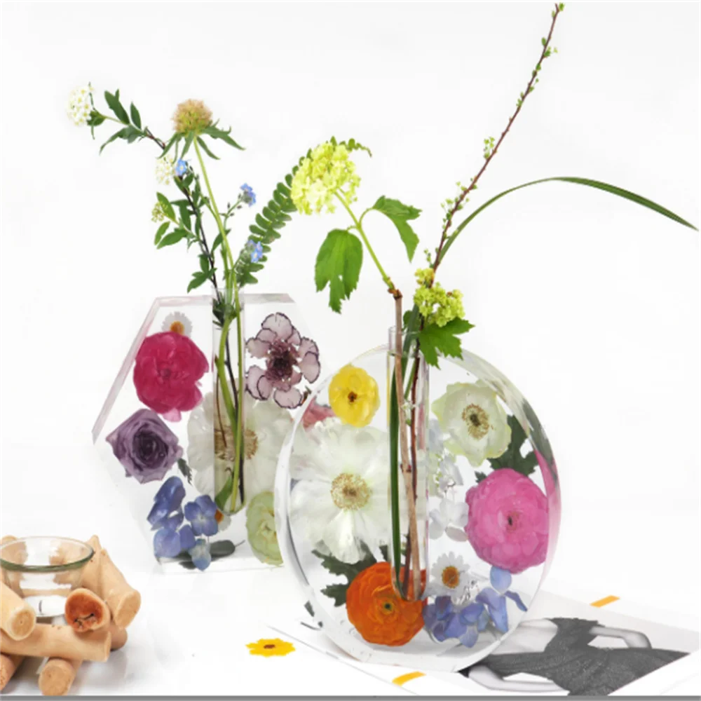 

Hexagon Round Silicone Molds Test Tube Vase Flower Pot Hydroponic Cylinder Epoxy Resin Mould DIY Crafts Home Wedding Quija