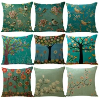 45x45cm linen pillowcase hand painted flower and bird print pillowcase bb hotel pillowcase decorative fabric art